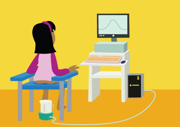 Op het computerscherm verschijnen boogjes als je plast