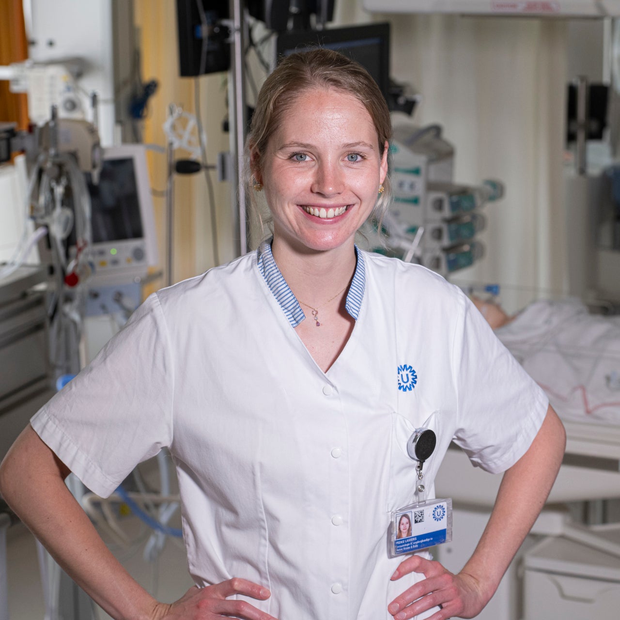 Portretfoto van Meike Laméris, highcare neonatologieverpleegkundige in het Wilhelmina Kinderziekenhuis.