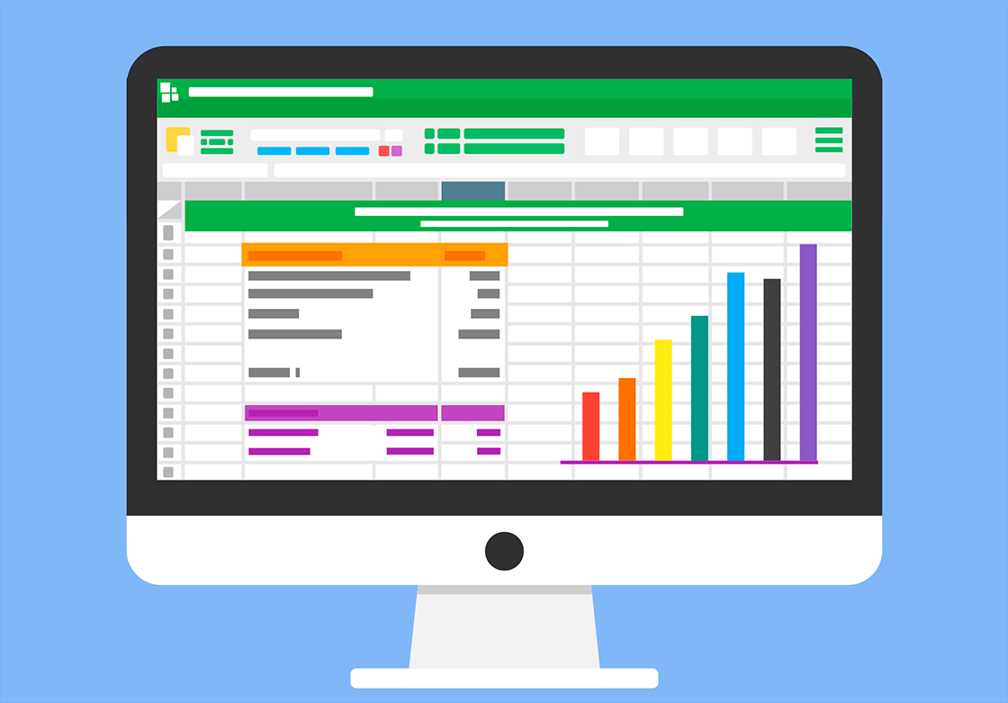 Computer e foglio excel bilancio