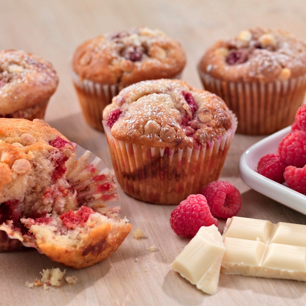 Raspberry and white chocolate muffins | Baking Mad