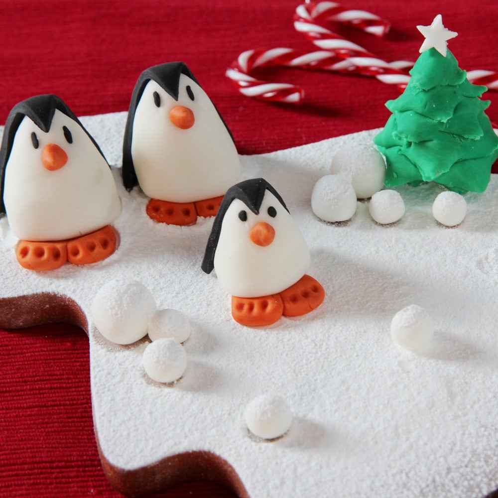 Sugarpaste Cake Topper Penguins and Christmas Winter Trees 