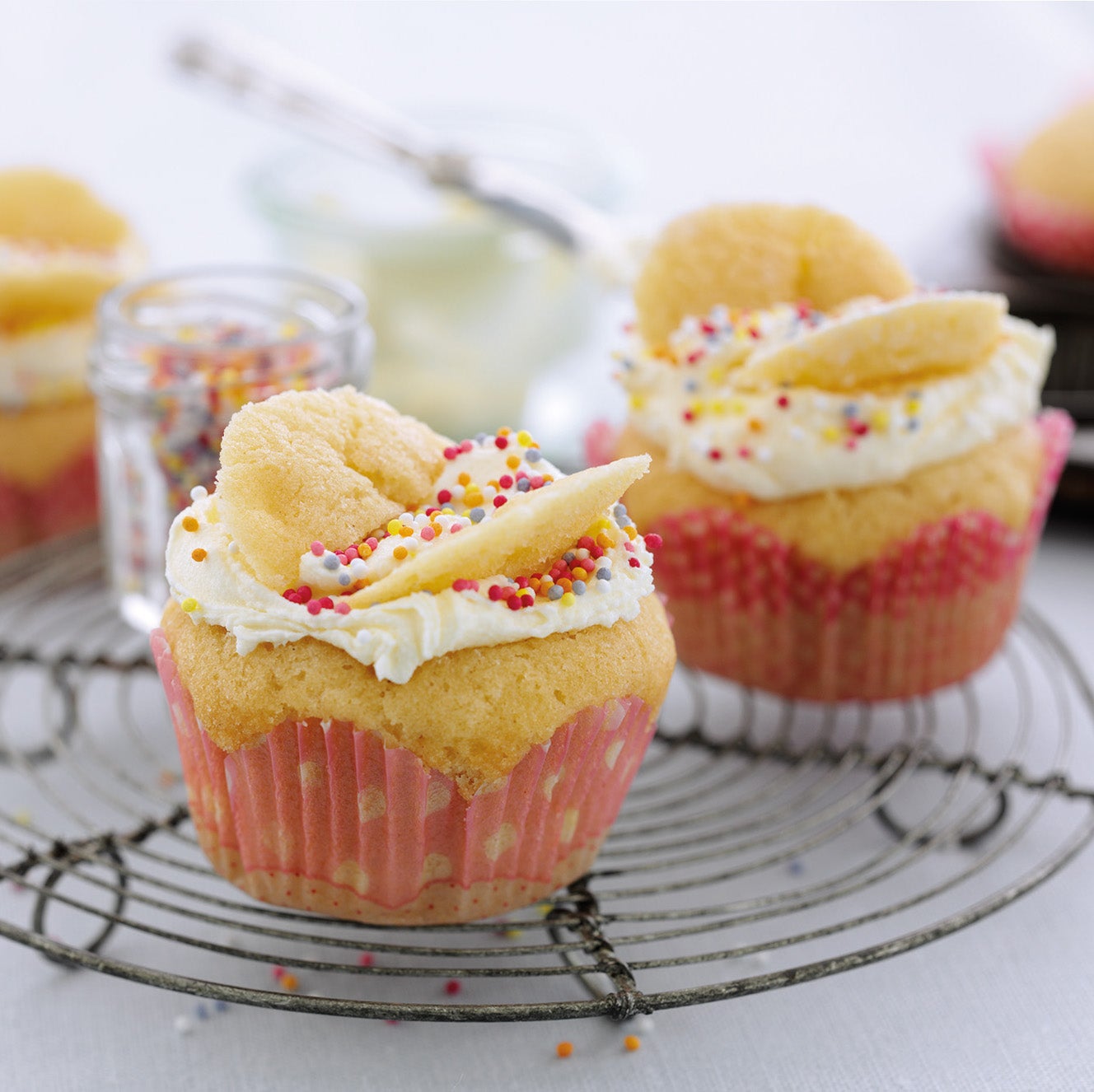 Healthy Lemon Fairy Cakes with Raspberry Ricotta Frosting |