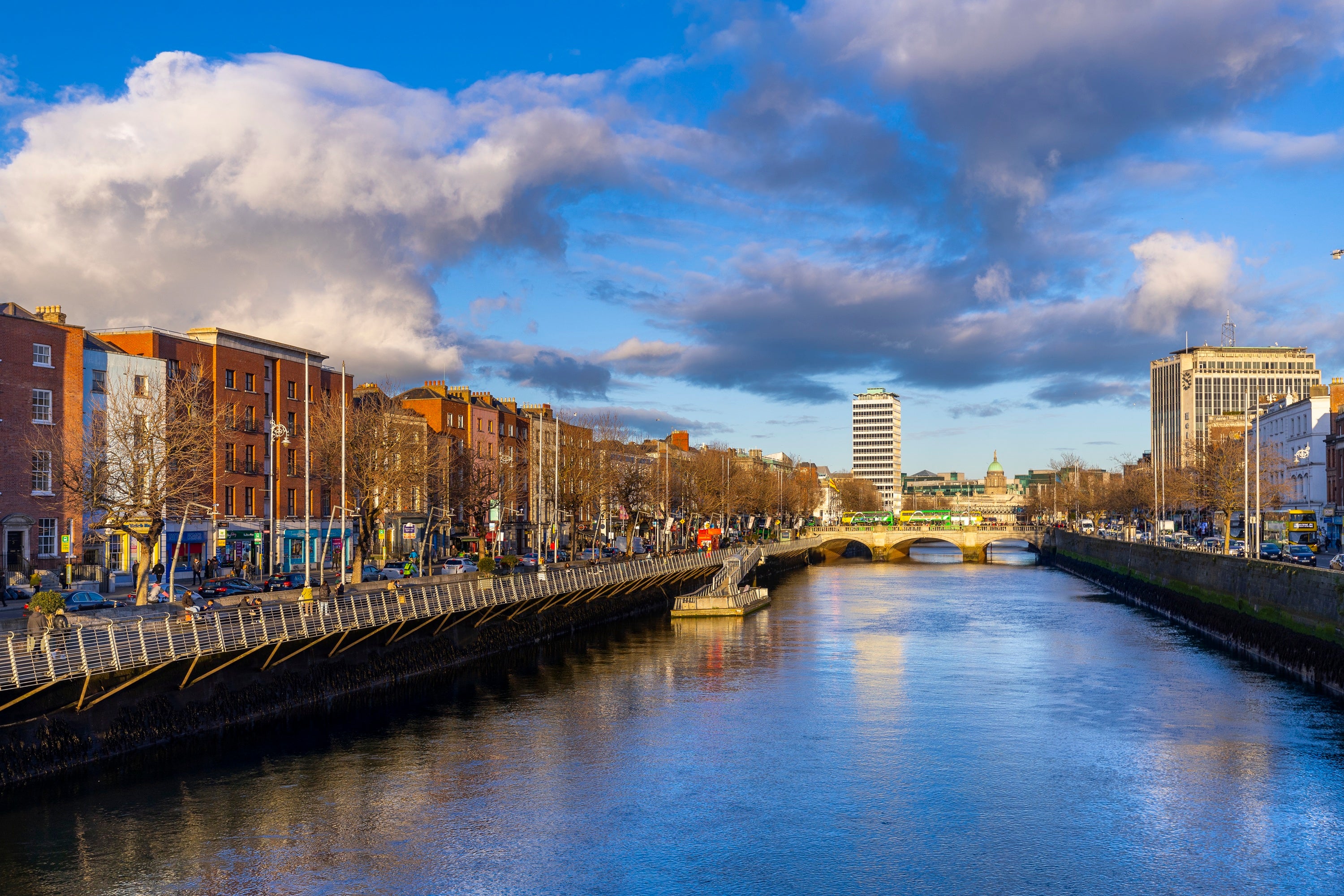 river with a bridge and buildings in Dublin city