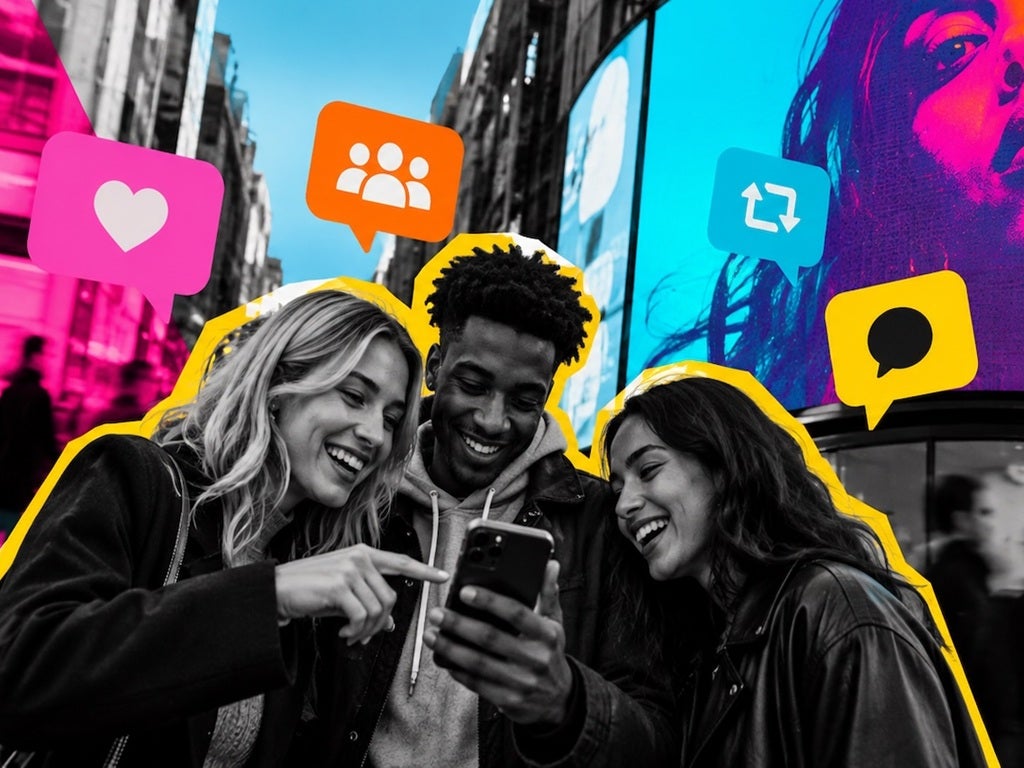 Friends sharing content on their phones
