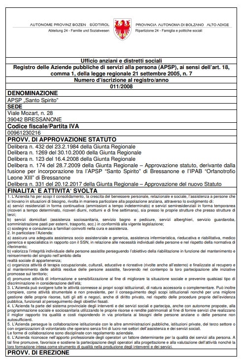 BRESSANONE: APSP Santo Spirito"