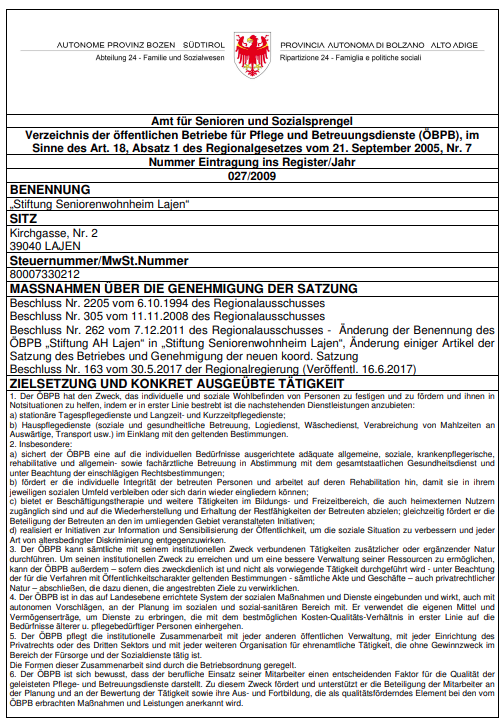 LAJEN: Stiftung Seniorenwohnheim Lajen"