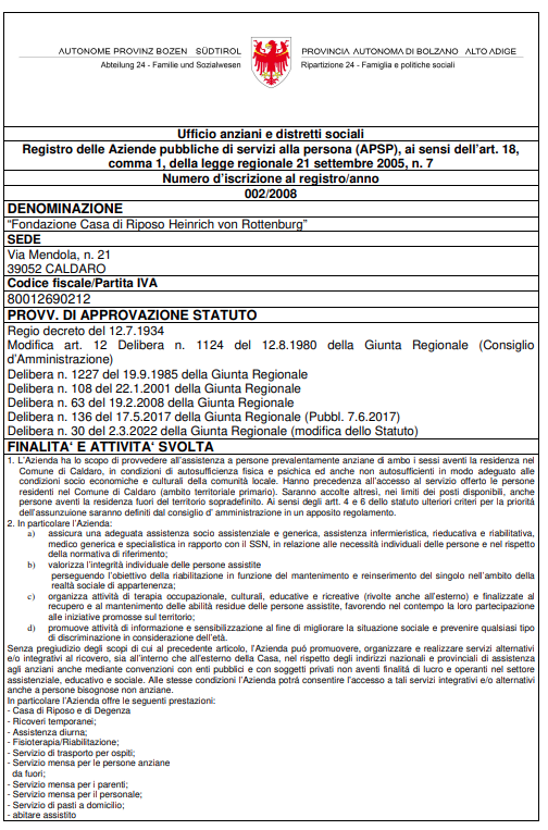 CALDARO: Fondazione Casa di riposo Heinrich von Rottenburg"