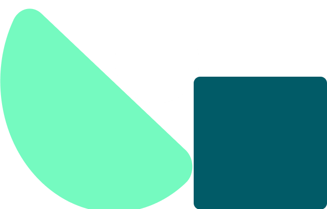 Abstract composition of geometric shapes in pastel colors: green and blue circles and rounded rectangles.