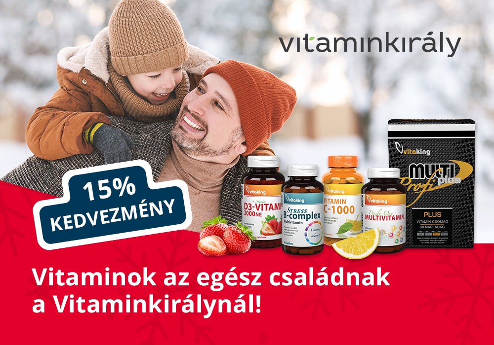 Egy férfi és egy gyermek különböző vitaminos üvegekkel