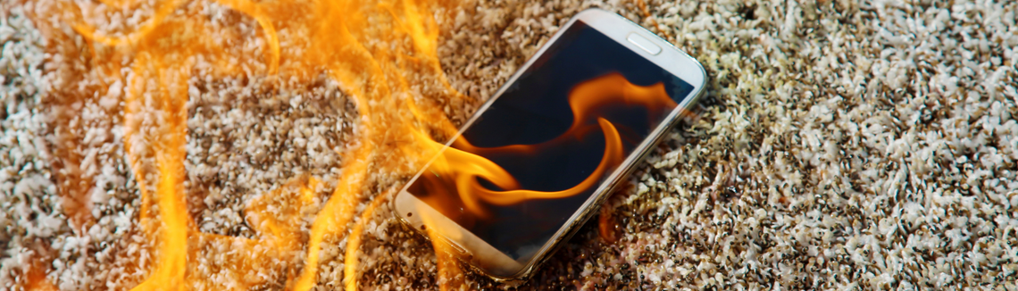 Egy égő mobiltelefon