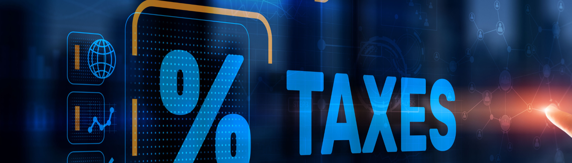 wirtualne ikonki, znak procent i napis TAXES, podatki