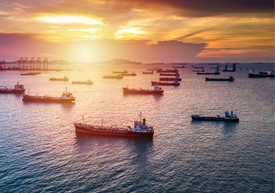 A group of boats in the water