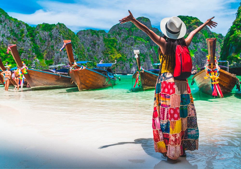 Cestovatelka na pláži