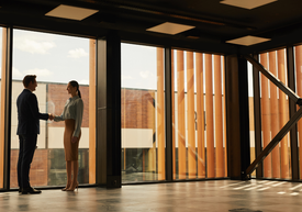 Egy nő kezet fog egy férfival 