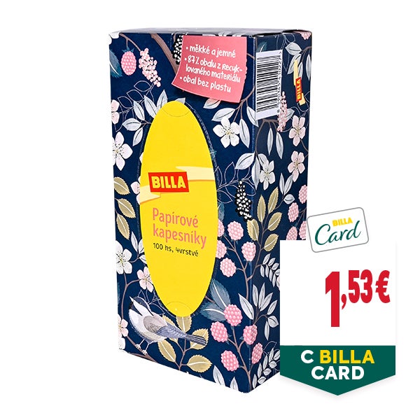 "С BILLA CARD
НОВА ЦЕНА: 1,53 €
ЦЕНА БЕЗ BILLA CARD: 2,04 €"