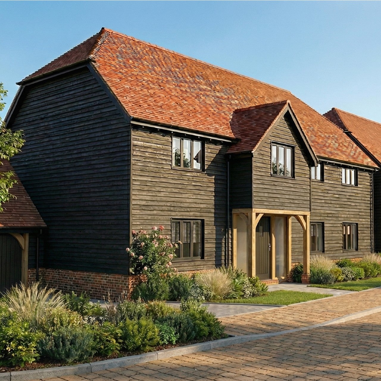CGI showing the four new four-bedroom homes planned at Hedges Farm in Oakley, Buckinghamshire.