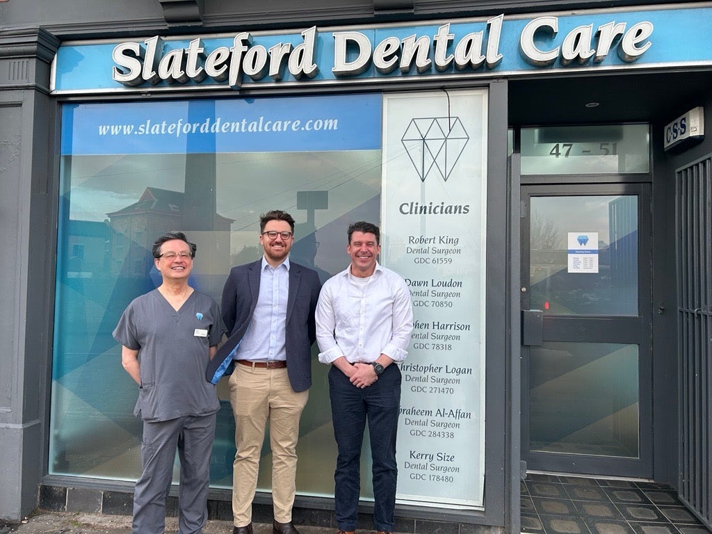 Robert King, Joel Mannix, Christopher Logan outside Slateford Dental Care in Edinburgh