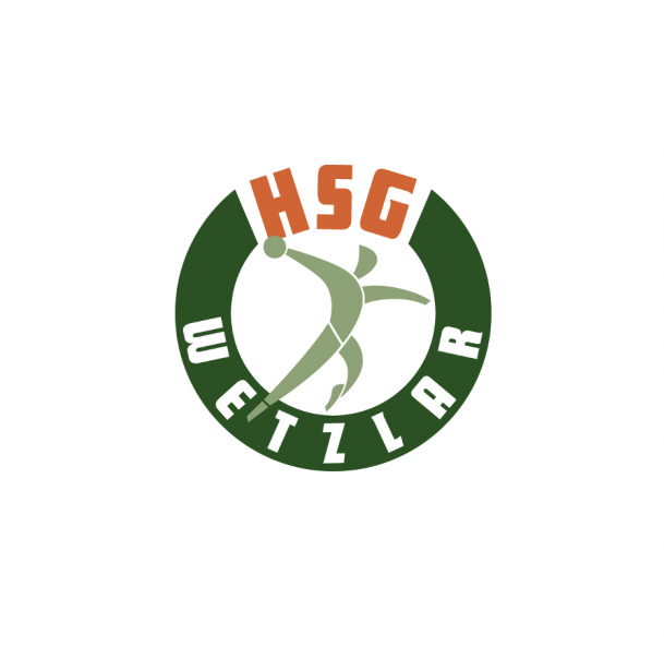 Ein Logo des Handballvereins HSG Wetzlar mit einer Person mit Ball in der Hand.
