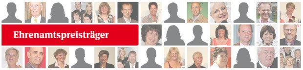 Eine Collage mit Gesichtern von Menschen und der Aufschrift Ehrenamtspreisträger