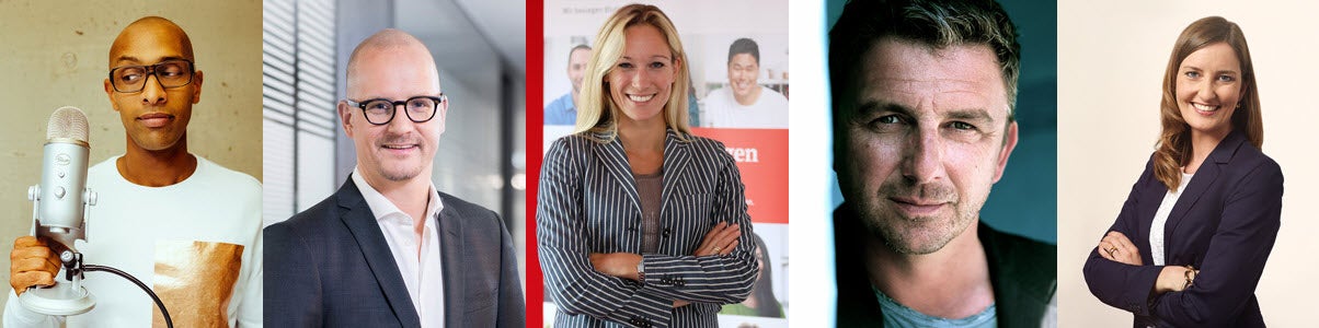 v.l. Ermias „AMIAZ“ Habtu, Tim Affeld, Dr. Christine Theiss, Hans Sigl, Sandra Bothur