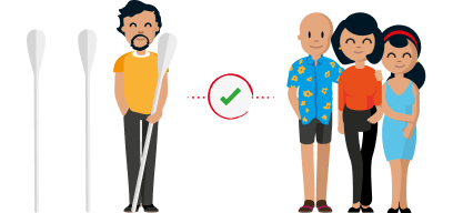 Eine Karikatur von einer Gruppe von Leuten. Einer hält ein übergroßes Wattestäbchen. 