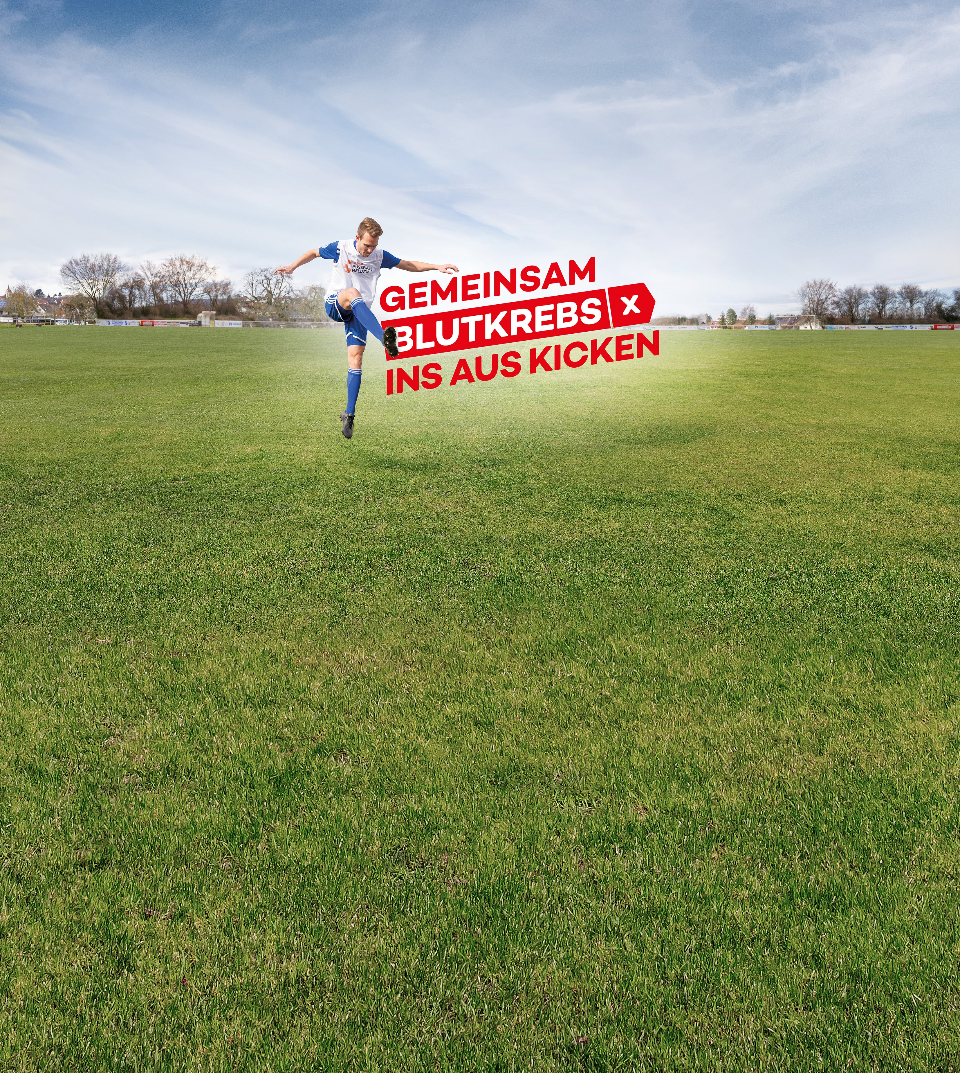 Ein Fußballer und der Slogan "GEMEINSAM BLUTKREBS INS AUS KICKEN"