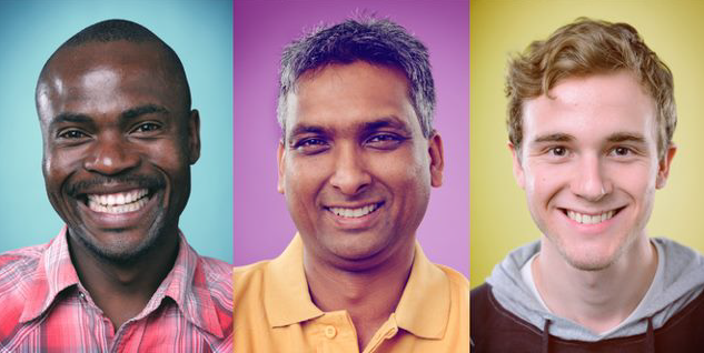 Drei Fotos von lächelnden Menschen in einer Collage.