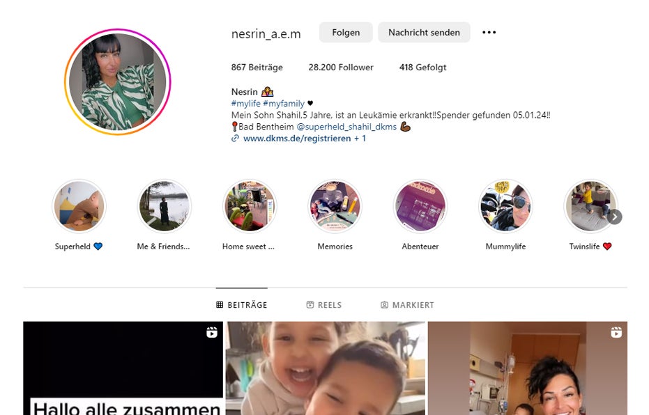 Screenshot von einem Instagram Profil