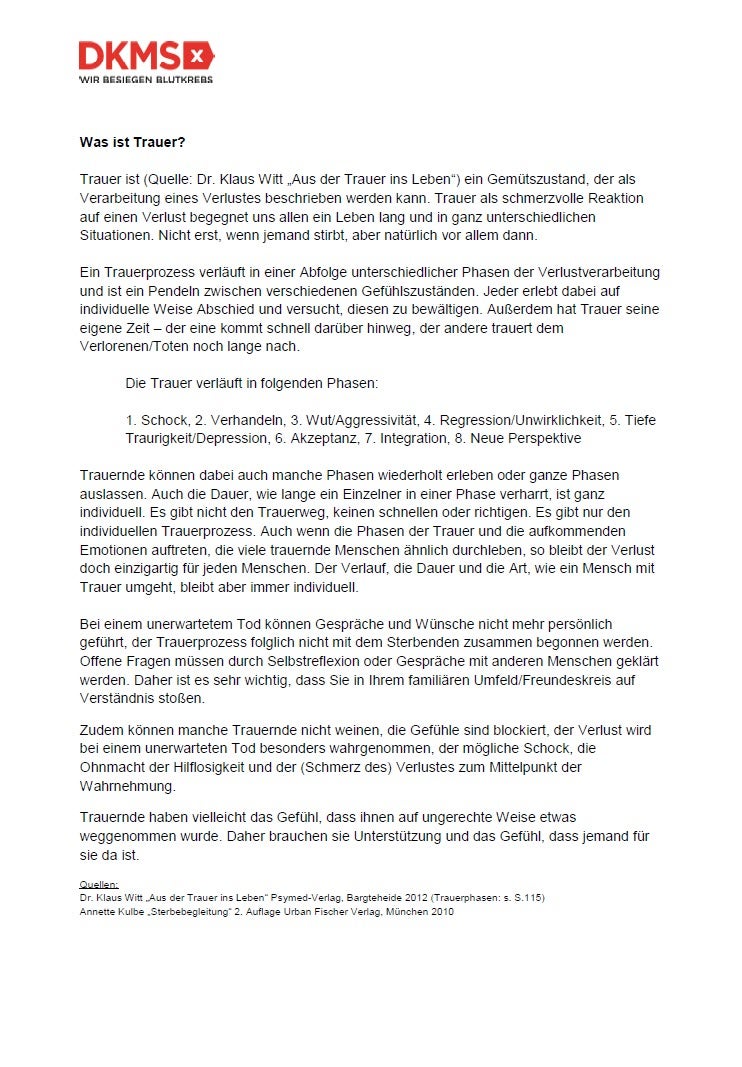 DKMS Flugblatt "Was ist Trauer"