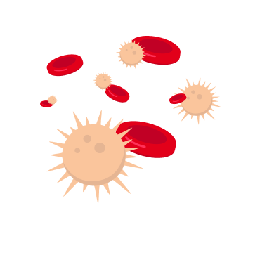 Illustration von roten Blutkörperchen und Krebszellen im Blutkreislauf.