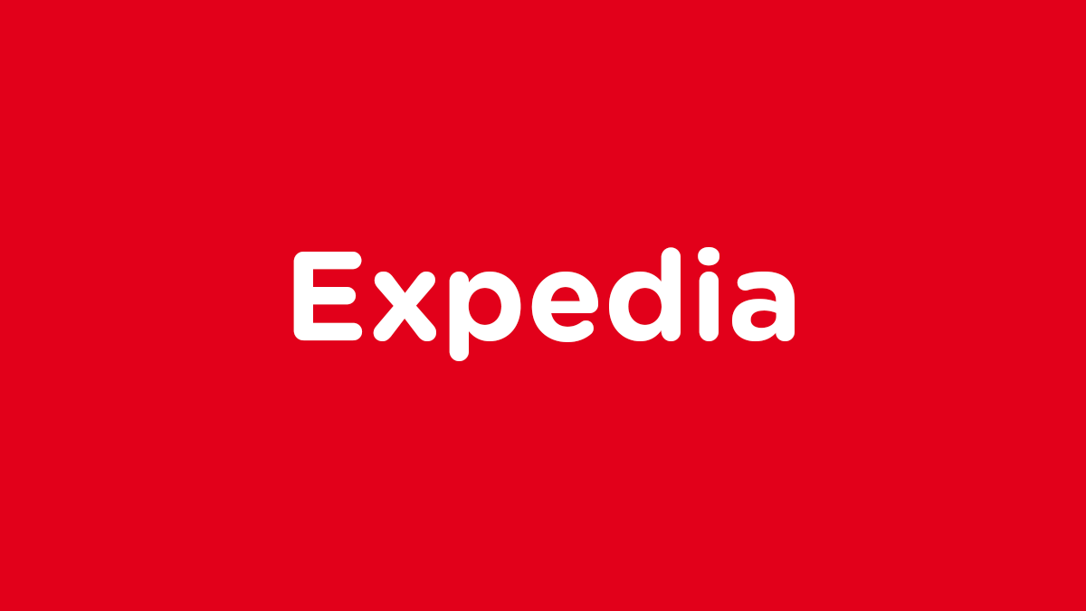 "Expedia" auf rotem Hintergrund