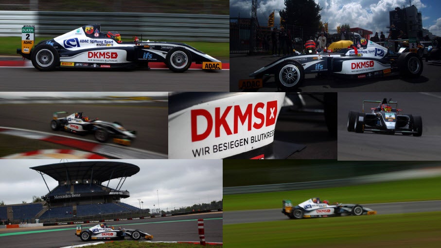 Formel 4 Bolide mit DKMS Logo auf dem Nürburgring; Fotos: Joan Codina