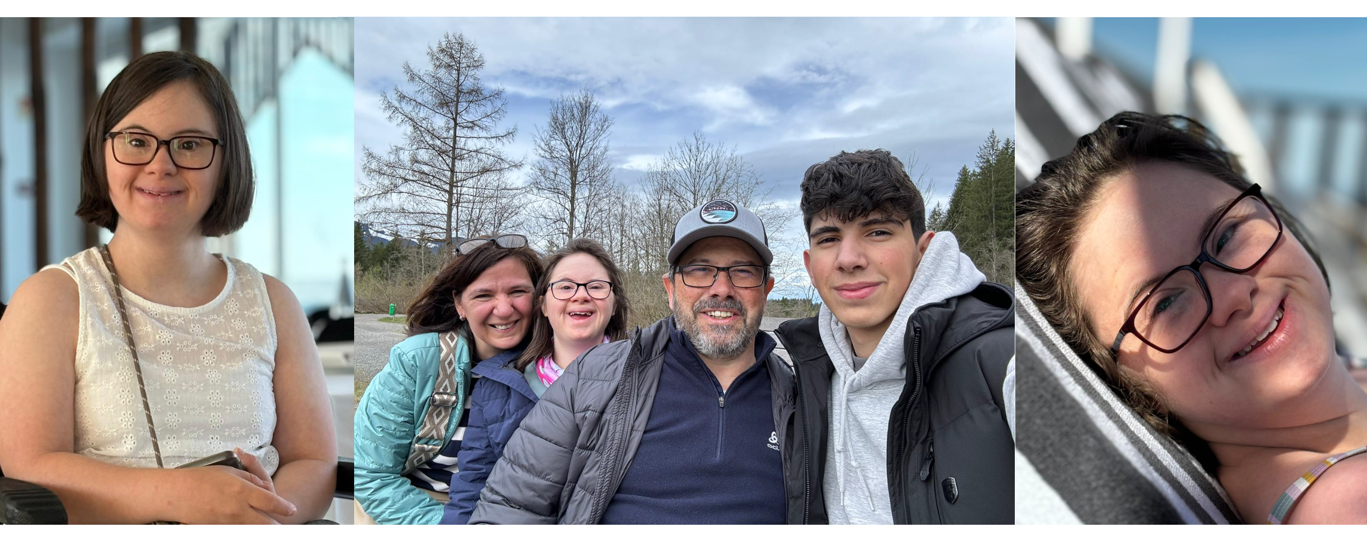 Collage von Patientin Sara: Links und Rechts sind Fotos von ihr und in der Mitte ist ein Foto von ihr mit ihrer Familie.