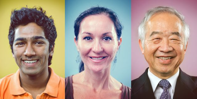 Drei Foto von lächelnden Menschen in einer Collage.