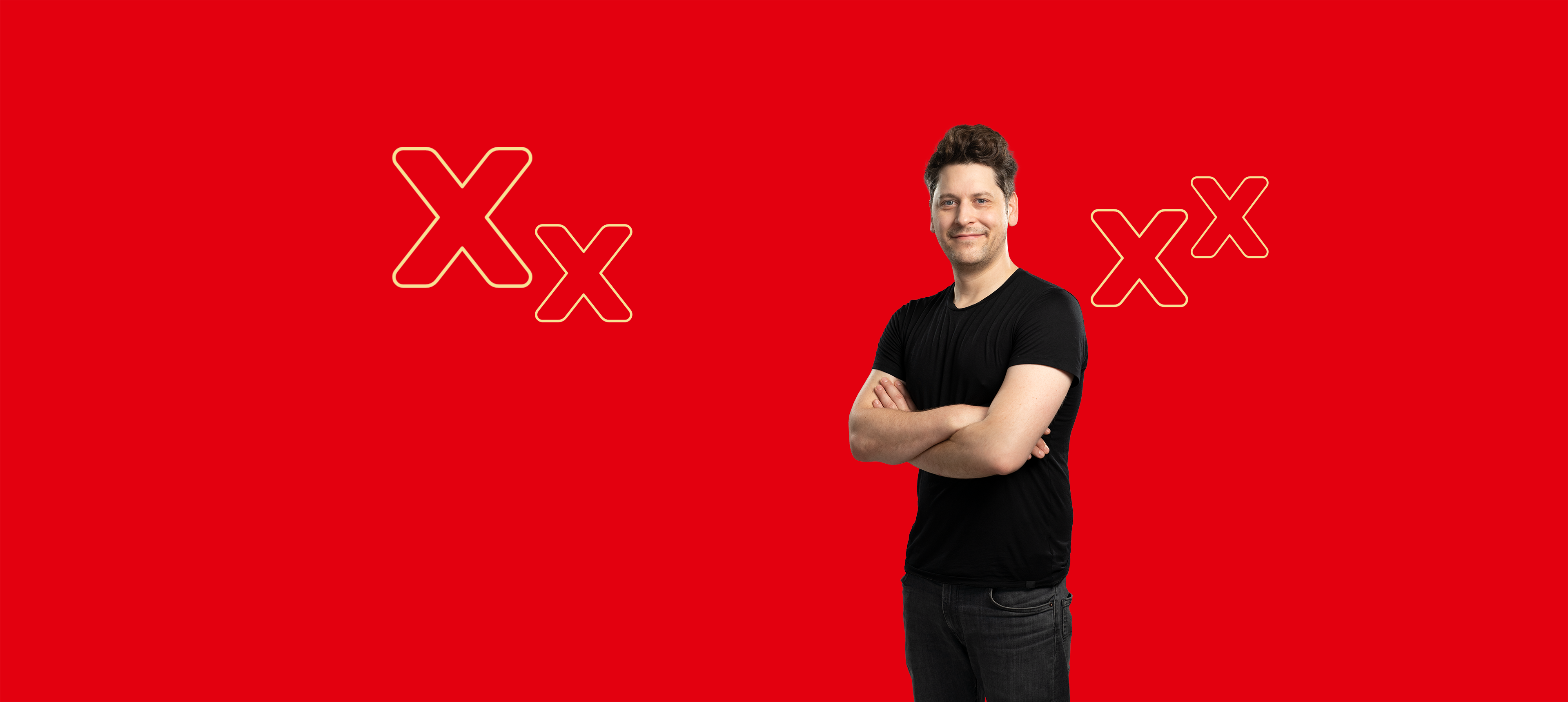 eine Person vor rotem Hintergrund