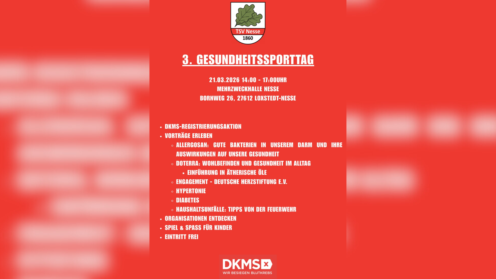 Ein rotes Plakat mit weißem Text