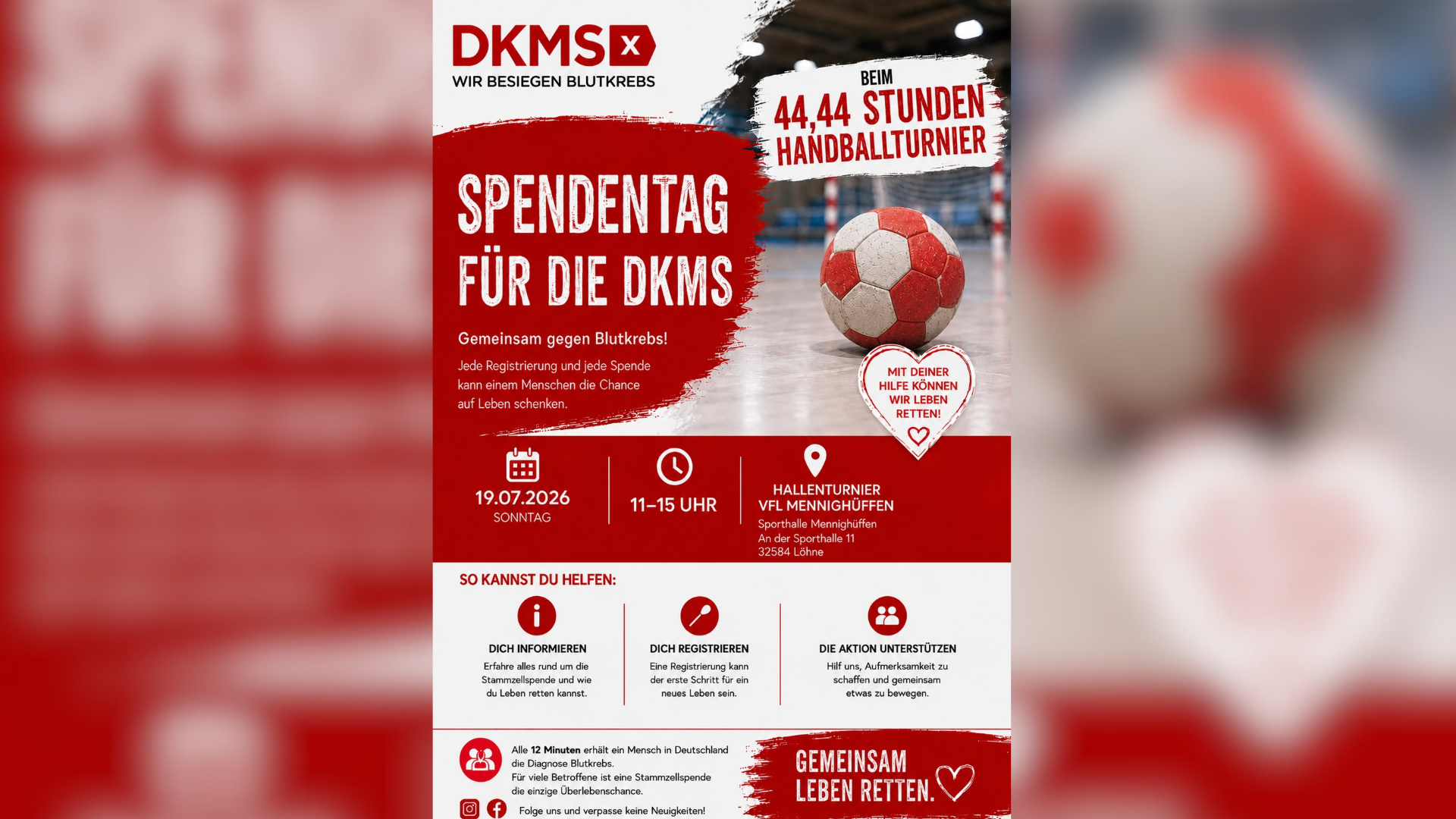 Werbeplakat für das Hallenturnier des VFL Mennighüffen zur Bewerbung der begleitenden Registrierungsaktion. 