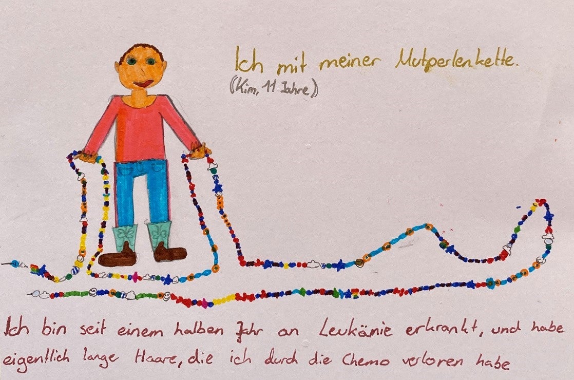 "Mutperlen" - selbst gemaltes Bild einer elfjährigen Blutkrebspatientin