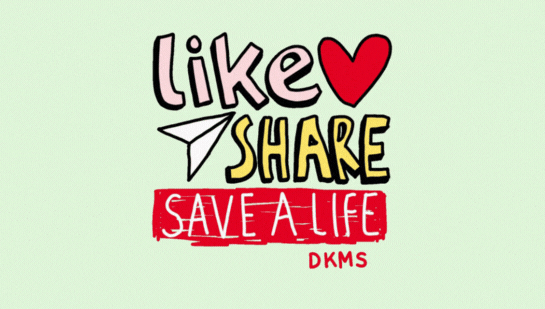 Ein Logo mit Text und einem Herz, als GIF
