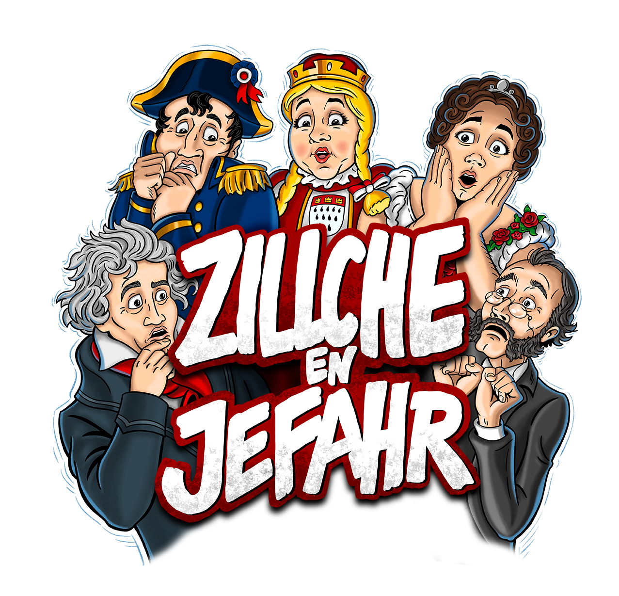 Illustration von Charakteren aus dem kölschen Kult-Musical Zillche en Jefahr
