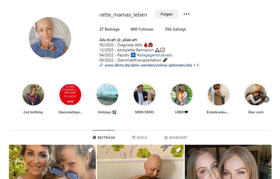 Screenshot von einem Instagram Profil