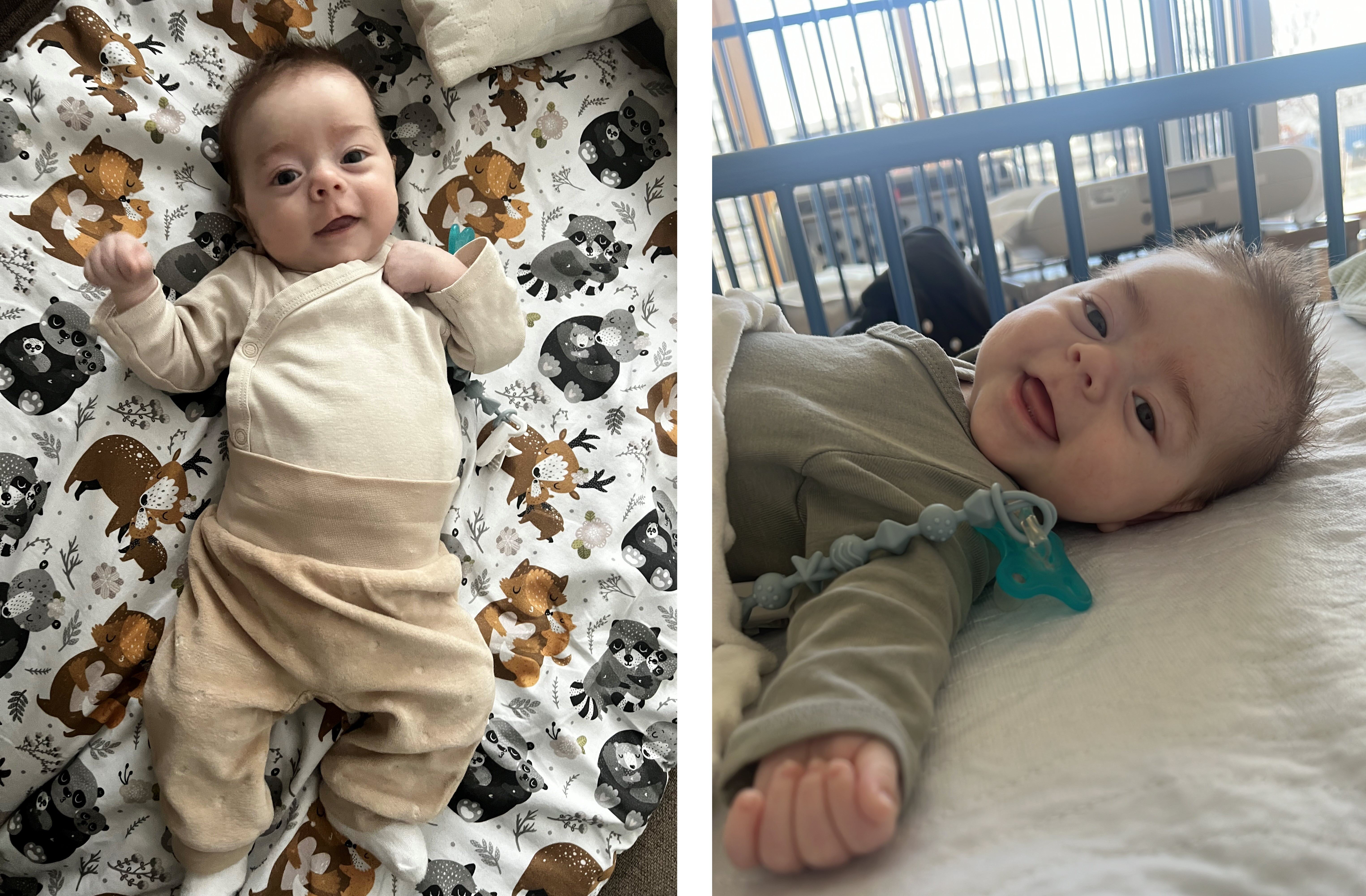 Ein Baby auf einer Decke liegend