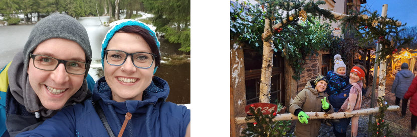 collage Patient Christopher links mit seiner Frau und rechts mit seiner Familie 