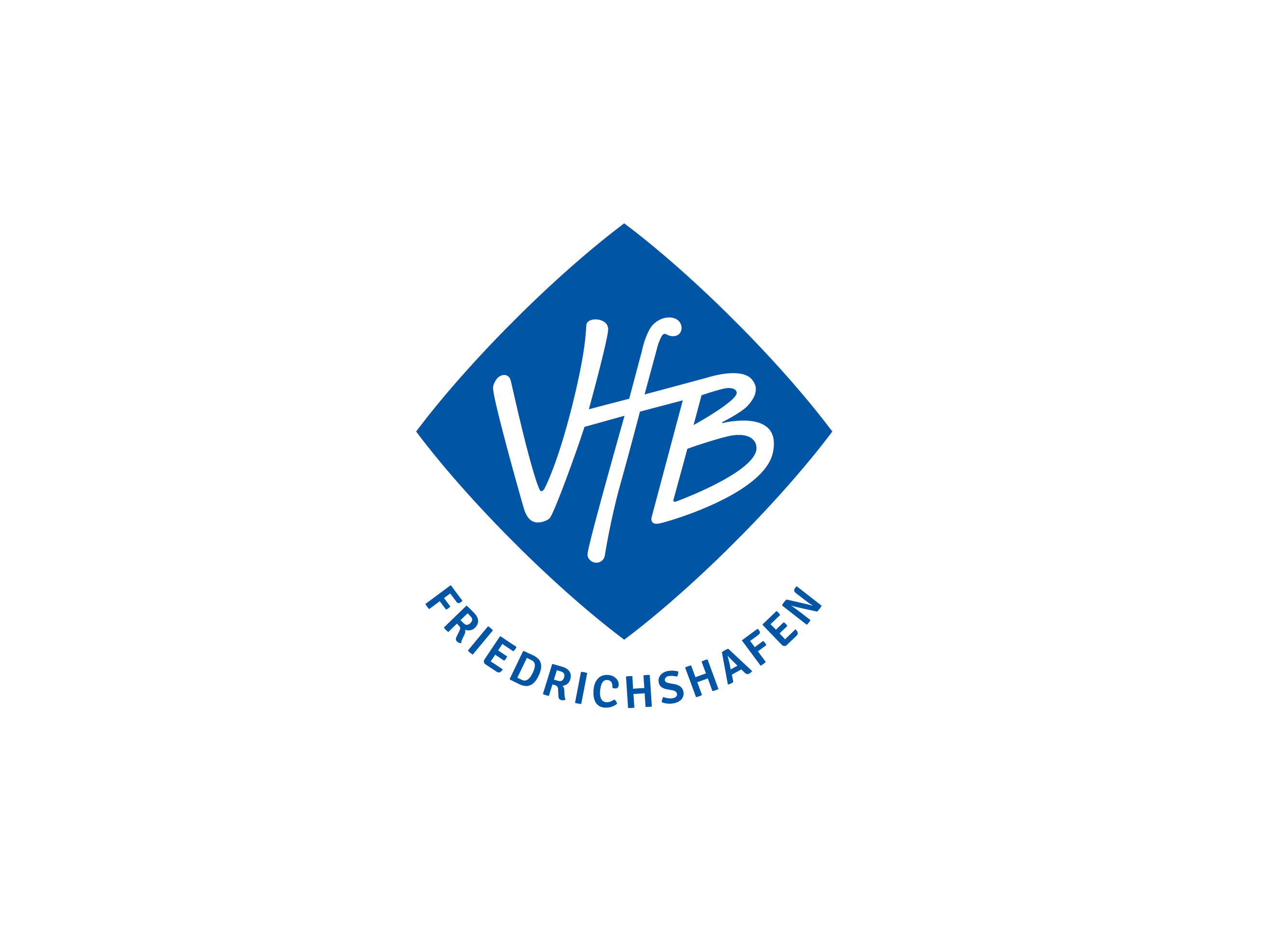 Ein blau-weißes Logo vom VFB Friedrichshafen