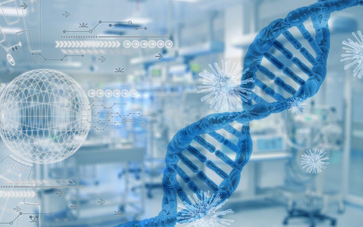  DNA-Strang vor Labor-Hintergrund