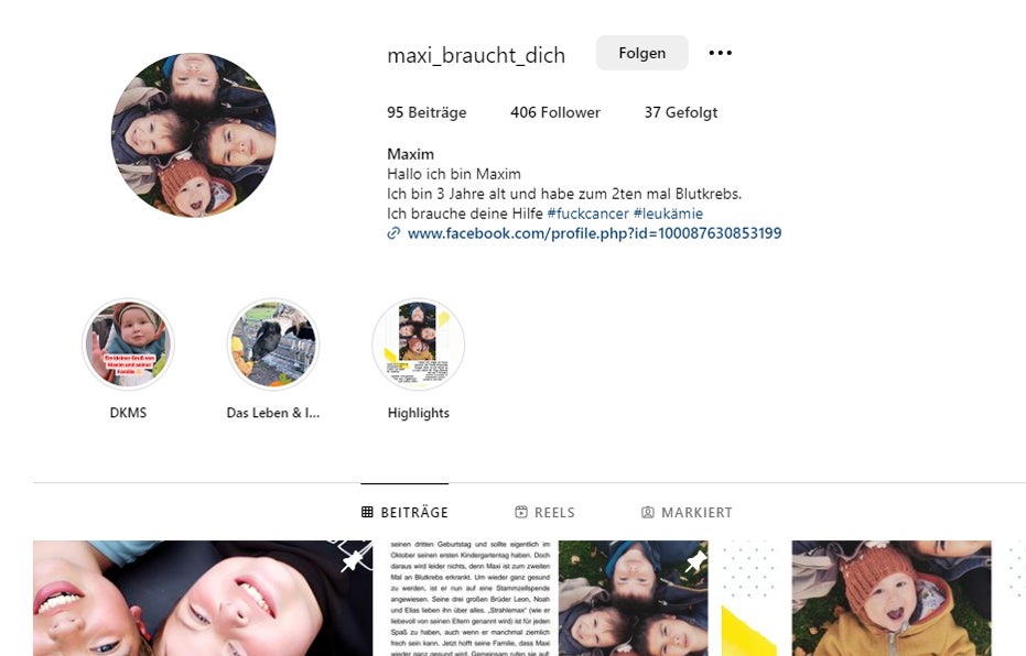 Screenshot von einem Instagram Profil