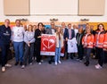 Pressekonferenz der DKMS Aktion #FrankenfuerdasLeben: bayerischen Staatsminister Joachim Herrmann, Nürnbergs Oberbürgermeister Marcus König, DKMS Stephan Schumacher und andere Vertreter der Pressekonferenz