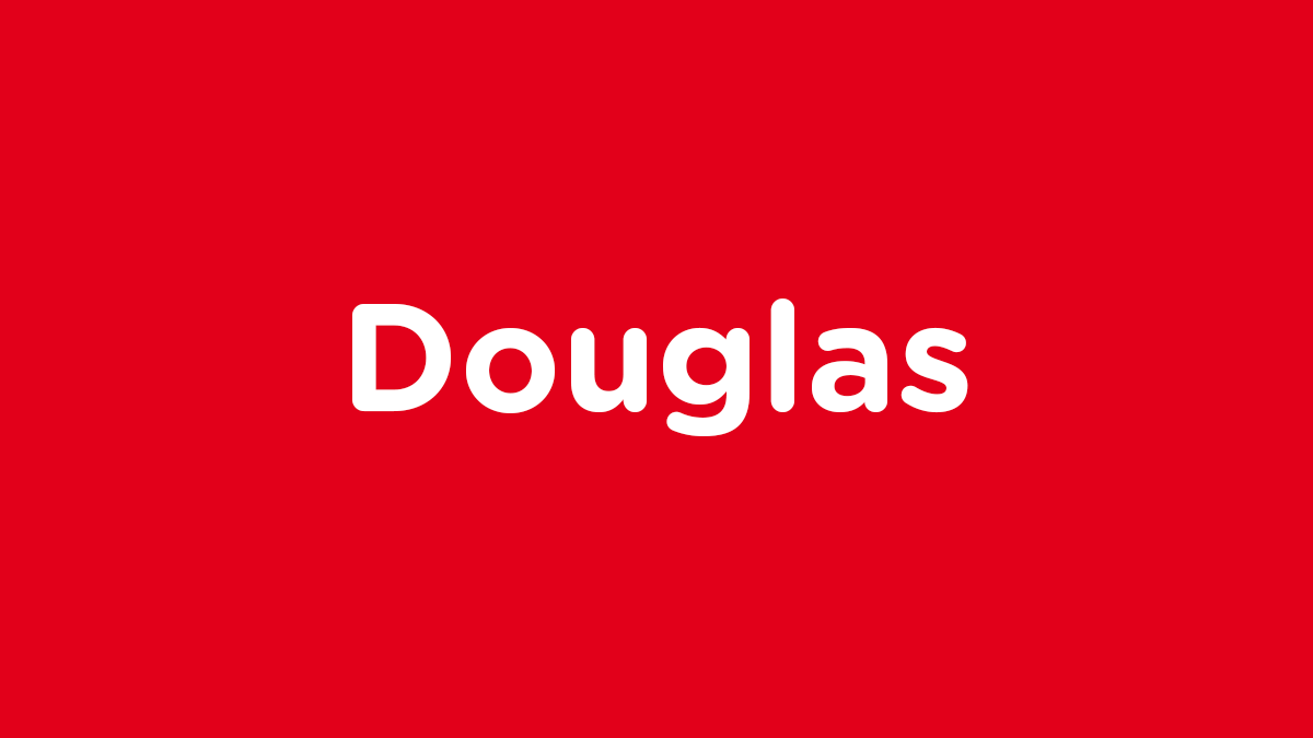 "Douglas" auf rotem Hintergrund