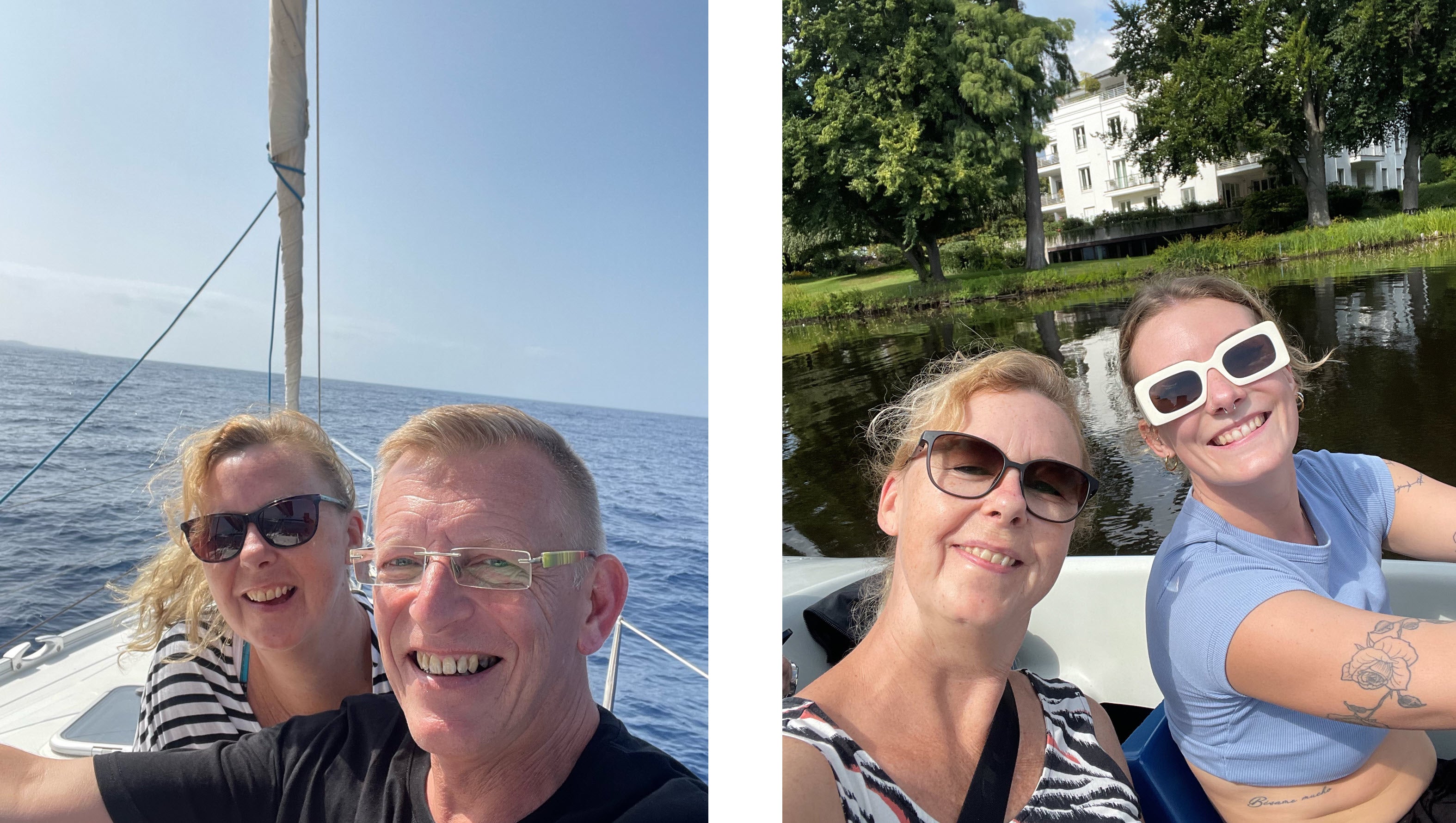 Eine Collage von Patientin Michaela und ihrem Mann und ihrer Tochter auf einem Boot