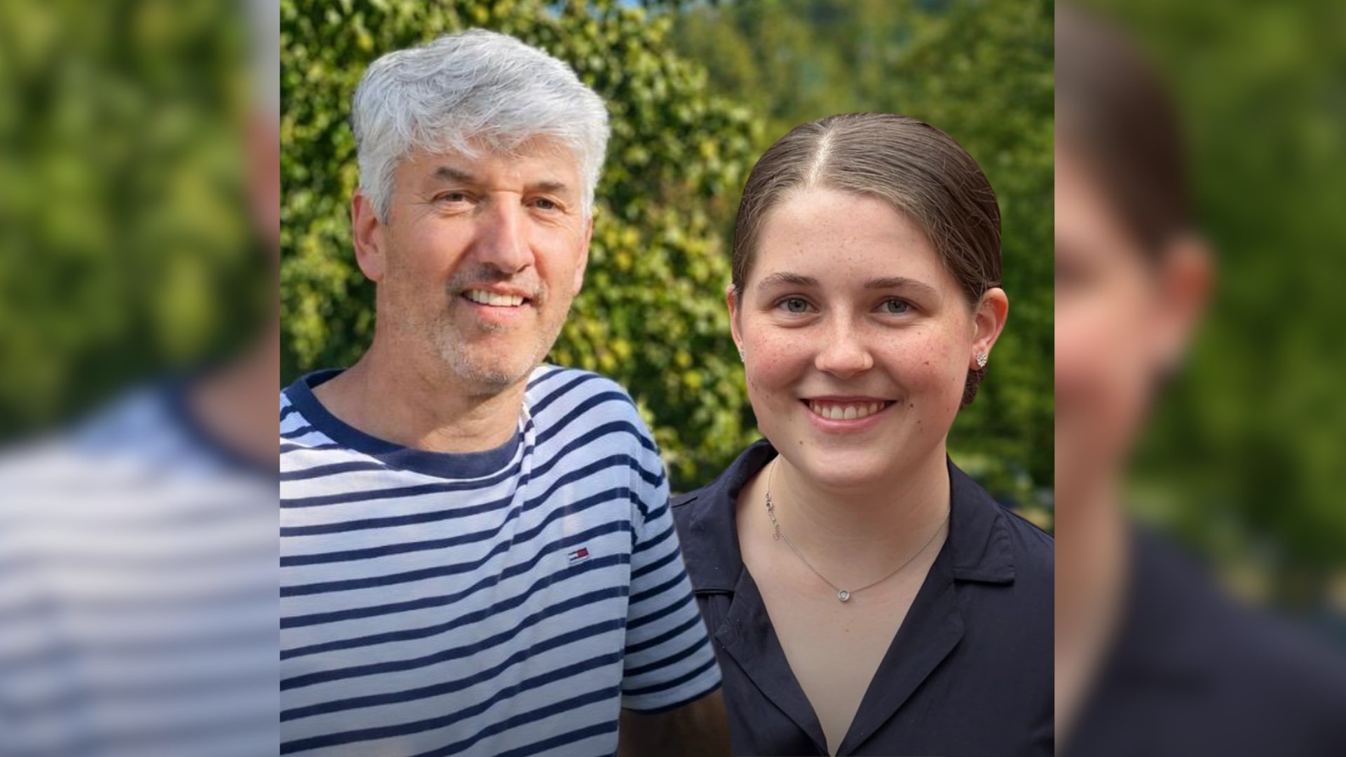 Eine junge Frau und ein Mann lächeln in die Kamera. 